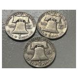 (3) 1953 Franklin Silver Half Dollars -- (2) D & (1) S Mints