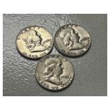 (3) 1953 Franklin Silver Half Dollars -- (2) D & (1) P Mints