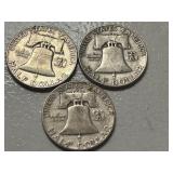 (3) 1953 Franklin Silver Half Dollars -- (2) D & (1) P Mints