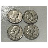 (4) 1953 Franklin Silver Half Dollars -- (2) D & (1) P & ( 1) S Mints
