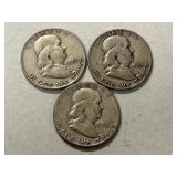 (3) 1951 Franklin Silver Half Dollars -- (2) D & (1) S Mints