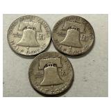 (3) 1951 Franklin Silver Half Dollars -- (2) D & (1) S Mints