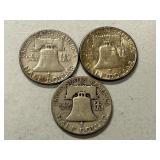 (3) 1951 Franklin Silver Half Dollars -- (2) P & (1) S Mints