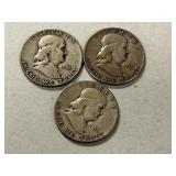 (3) 1951-S Franklin Silver Half Dollars