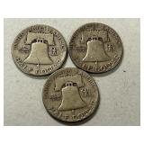 (3) 1951-S Franklin Silver Half Dollars