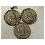 (3) 1951 Franklin Silver Half Dollars  -- (2) D & (1) S Mints