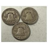 (3) 1951 Franklin Silver Half Dollars  -- (2) D & (1) S Mints