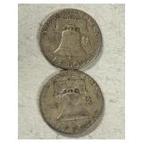 (2) 1951 Franklin Silver Half Dollars -- (1) D & (1) S Mints