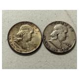 (2) 1950 Franklin Silver Half Dollars -- (1) D & (1) P Mints