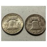 (2) 1950 Franklin Silver Half Dollars -- (1) D & (1) P Mints
