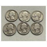 Lot Of (6) Washington Silver Quarters