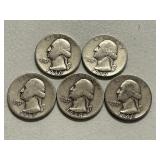 Lot Of (5) Washington Silver Quarters