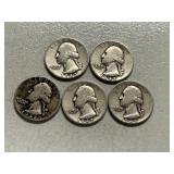Lot Of (5) Washington Silver Quarters