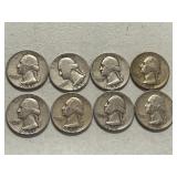 Lot Of (8) Washington Silver Quarters