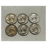 Lot Of (6) Washington Silver Quarters