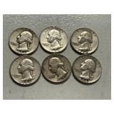 Lot Of (6) Washington Silver Quarters