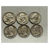 Lot Of (6) Washington Silver Quarters