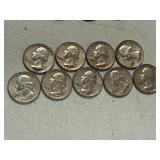 Lot Of (9) Washington Silver Quarters