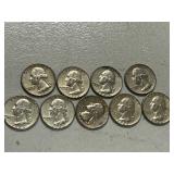 Lot Of (9) Washington Silver Quarters