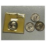 Lot Of (3) Silver Quarters Plus (1) 1976-S Proof Silver Quarter