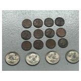 Lot Of (4) Susan B. Anthony Dollar Coins & (12) Assorted Wheat / Indian Head Cents