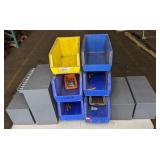 Assortment of Plastic Stackable Storage Bins and Huot Drill Bit Dispenser and Storage Organizers