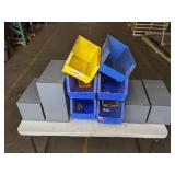 Assortment of Plastic Stackable Storage Bins and Huot Drill Bit Dispenser and Storage Organizers