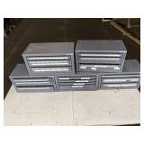 Assortment of Plastic Stackable Storage Bins and Huot Drill Bit Dispenser and Storage Organizers