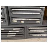 Assortment of Plastic Stackable Storage Bins and Huot Drill Bit Dispenser and Storage Organizers