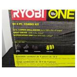 Brand New RYOBI 18V ONE+ Cordless 1/2in. Drill/Driver, Impact Driver, Reciprocating Saw, and Work Light Kit with Batteries and Charger