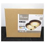 Brand New Commercial Electric (2-Pack) 11 in. 100-Watt Equivalent Oil-Rubbed Bronze Integrated LED Flush Mount with Frosted Glass Shade