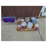 Flat of vintage oil products. One can opened. Others sealed. As shown.