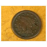 United States 1852 Braided Hair Large One Cent