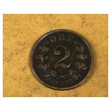 1877 Swiss 2 Ore Coin