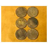 6 - Canadian One dollar coins