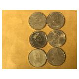 6 - Canadian One dollar coins