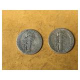 2 - Mercury winged Liberty silver head dimes