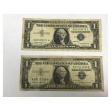 2 - 1957 B Series One Dollar Silver Certificates