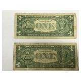 2 - 1957 B Series One Dollar Silver Certificates