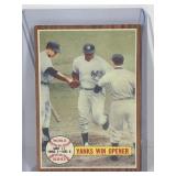 1962 Topps Baseball Card World Series Game 1 Yanks 2 - Reds 0 Yanks Win Opener #232