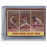 1962 Topps Baseball Card Warren Spahn Shows No-Hit Form #312