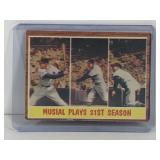 1962 Topps Baseball Card Stan Musial Plays 21st Season #317