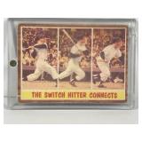 1962 Topps Baseball Card Mickey Mantle The Switch Hitter Connects #318