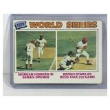 1977 Topps Baseball Card 1976 World Series Morgan Homers in Series Opener & Johnny Bench Stars as Reds take 2nd Game #411