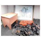 Ducks Unlimited "Morning Mist Mallards" print in frame, safety harnesses and step stool with storage compartment