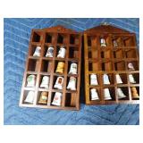 2 small shadow boxes with ceramic and wood Thimbles