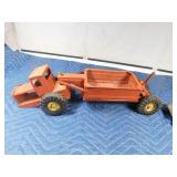 vintage metal tractor with grain hauler and old metal semi