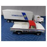 Metal True value pick-up truck, Napa Auto parts semi trailer and a Milwaukee semi