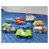 Box of die cast cars and trucks