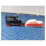 Ertl bank replica 1913 Ford model T van and tin wind-up fire chief car